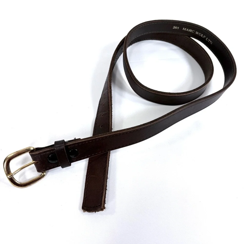Marc Wolf Ltd Belt Brown Leather Gold Buckle‎ Made in USA 201 Size 48 Mens